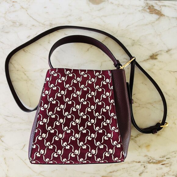 TORY BURCH McGraw Burgundy Leather High Frequency Small Bucket Crossbody Bag - Picture 6 of 11